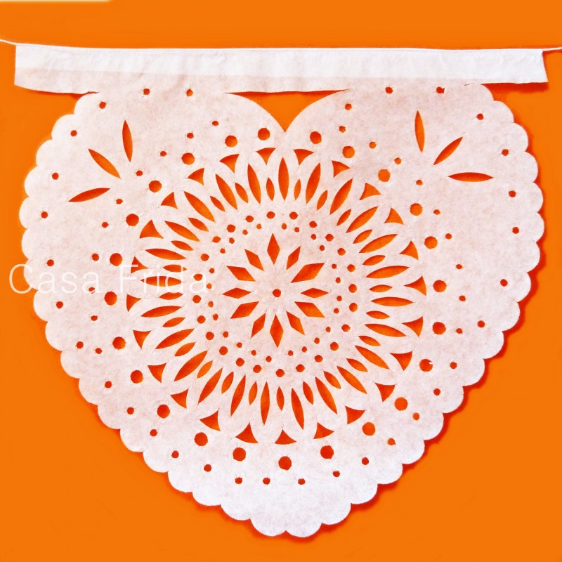 Paper bunting Corazon White Mexican papel picado heart Casa Frida