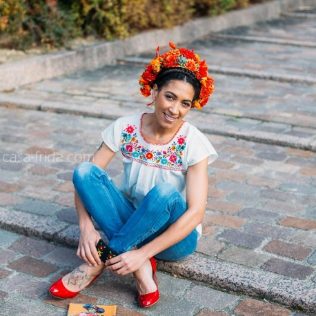 Blouse mexicaine écru