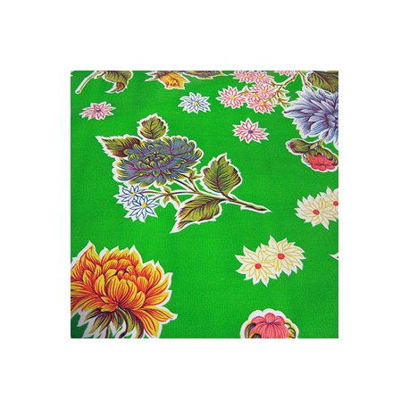 Green Crisantemos oilcloth