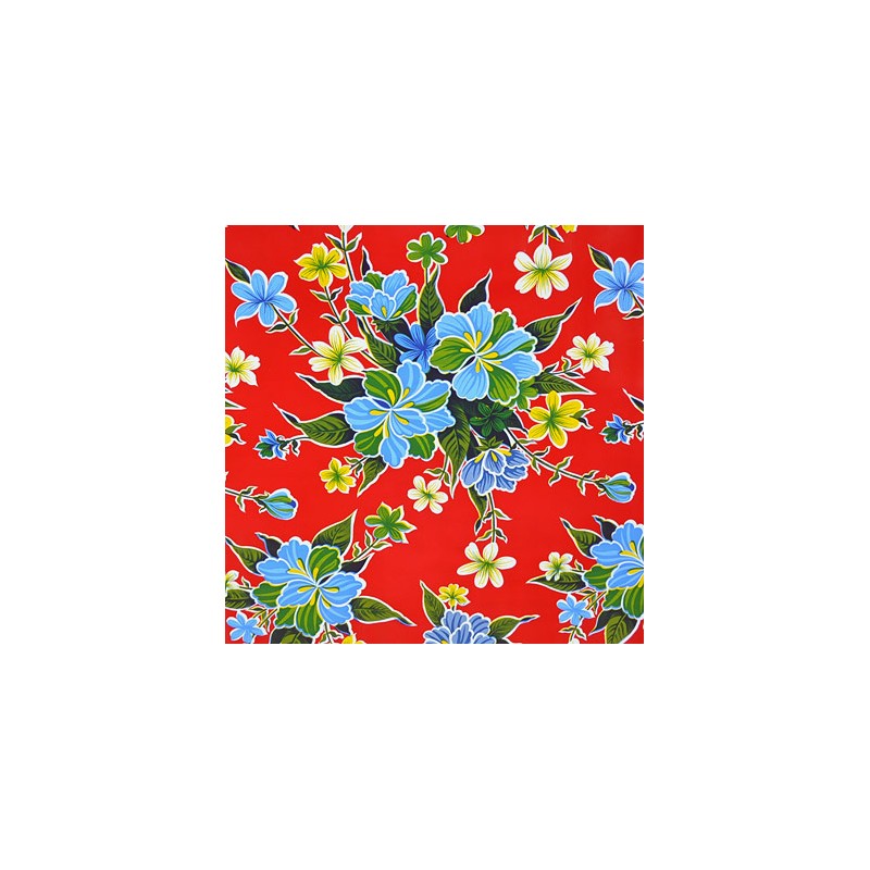 Red Hibisco oilcloth - Tropical Mexican tablecloth - Casa Frida