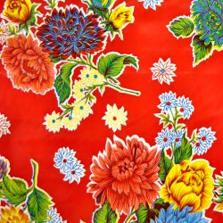 Red Crisantemos oilcloth