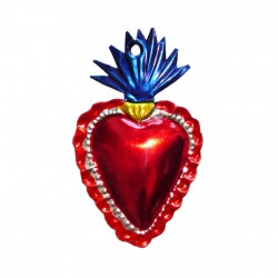 Coeur sacré mexicain allongé avec flamme bleue