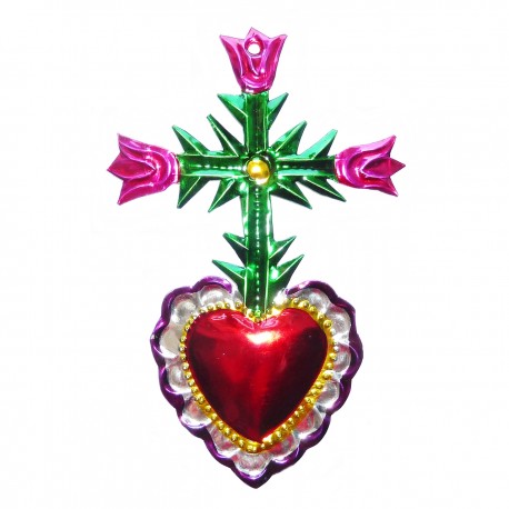 Ex voto coeur sacré avec fleurs