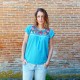 Blouse mexicaine bleue - Tunique brodée taille S - Casa Frida