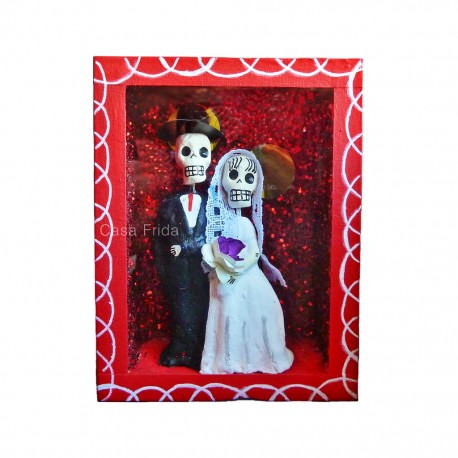 Boîte vitrine Los novios - Rouge - Diorama jeunes mariés - Casa Frida