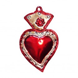 Tin sacred heart with flower - Red