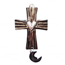 Cross with moon tin ornament