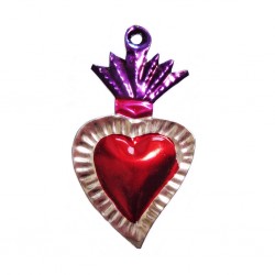 Tin sacred heart with purple flame - Mexican ornament - Casa Frida