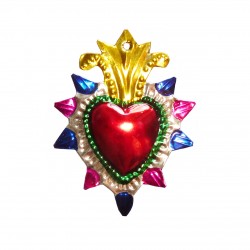Tin sacred heart with spiked halo - Yellow - Religous decor - Casa Frida