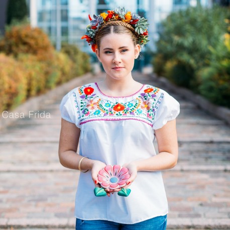 Túnica Blusa mexicana bordada a mano blanca