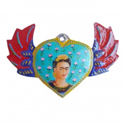 Coeur ailé peint Frida Kahlo bleu
