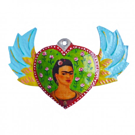 Coeur ailé peint Frida Kahlo Vert