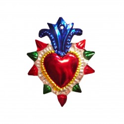 Tin sacred heart with spiked halo - Blue - Religous decor - Casa Frida