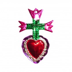 Tin sacred heart with 3 Tulips - Pink