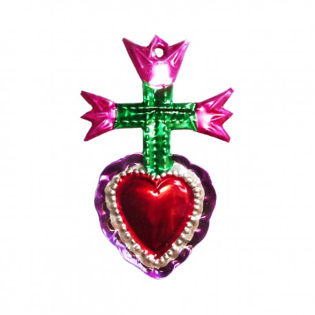 Tin sacred heart with 3 Tulips - Pink