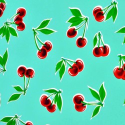 Turquoise Cerezas oilcloth