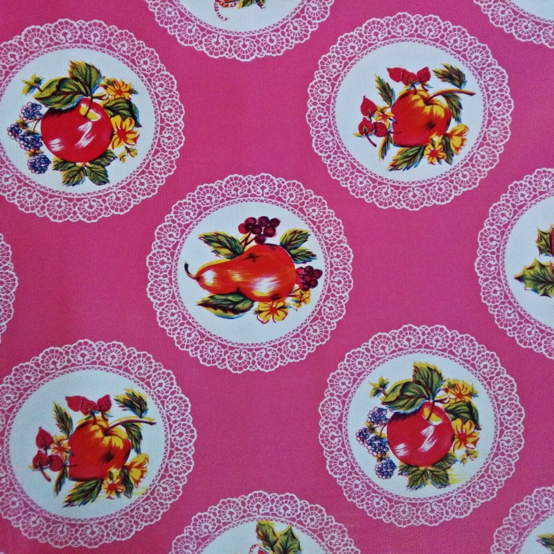 Oilcloth Carpetas Pink - Mexican tablecloth with doilies - Casa Frida