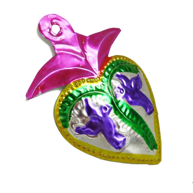 Sagrado corazón con palomas Rosa - Hojalata Oaxaquena - Casa Frida