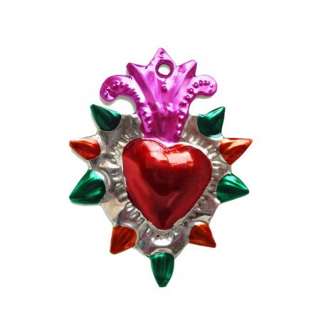 Tin sacred heart with spiked halo Pink