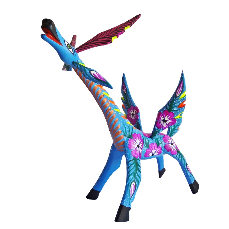Alebrije Jirafa azul - Escultura de copal blanco de México - Casa Frida