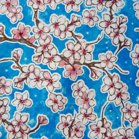 Royal blue Flor de cereza oilcloth