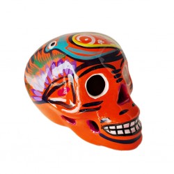 Orange Mexican skull with bird