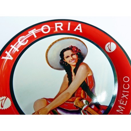 Vintage glass coaster beer Victoria with retro Mexican pinup
