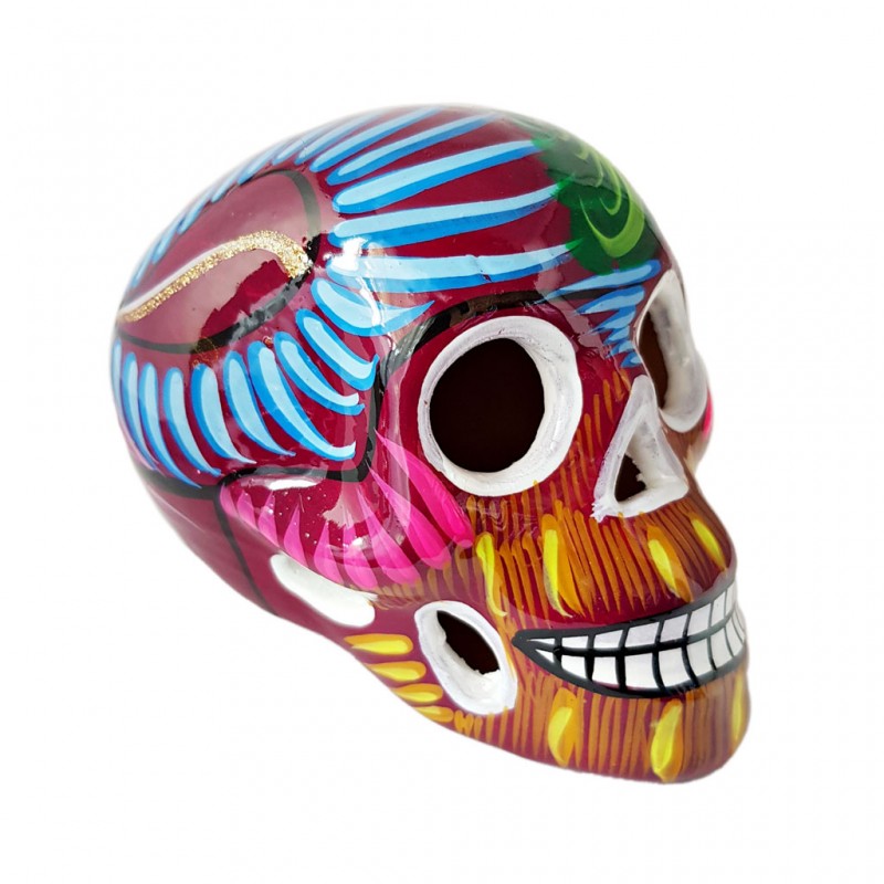 Calavera mexicana con pájaro Burdeos - Altar de Muertos - Casa Frida
