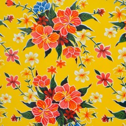 Yellow Hibisco oilcloth offcut
