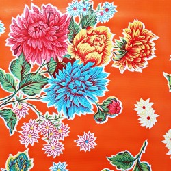 Orange Crisantemos oilcloth offcut