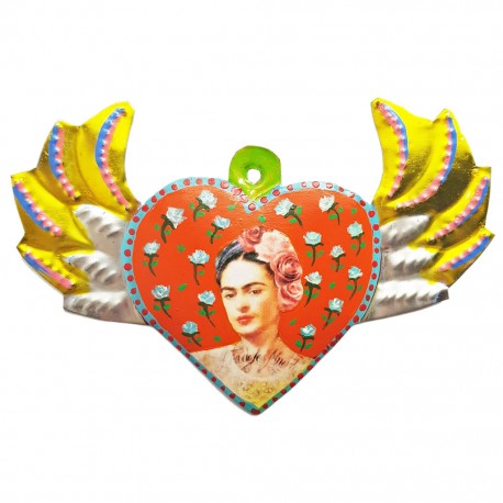 Orange Frida Kahlo painted winged heart