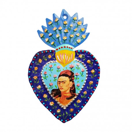 Coeur peint Frida Kahlo Bleu
