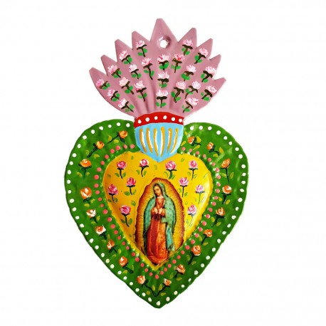 Corazón pintado Guadalupe Verde
