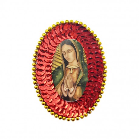 Parche de lentejuelas ovalado Guadalupe Rojo