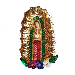 Parche lentejuelas Virgen de Guadalupe 10 cm