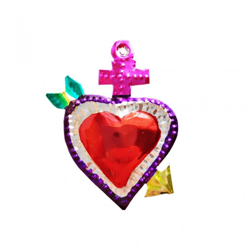 Sagrado corazón Flecha Rosa - Exvoto mexicano de lata - Casa Frida