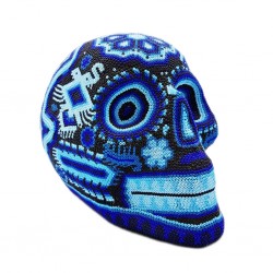 Large blue Huichol beaded skull