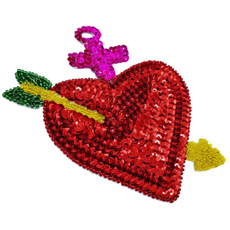 Radiant heart Large sequin patch - Mexicain bead applique - Casa Frida