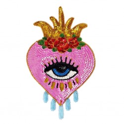 Patch sequins Coeur avec oeil Rose