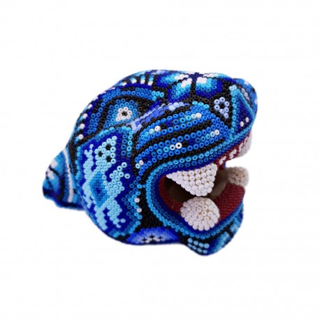 Cabeza de jaguar Huichol Azul - Decoración nativa americana - Casa Frida