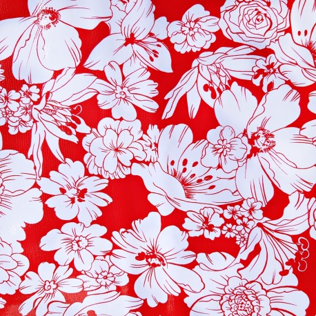 Red Flores oilcloth