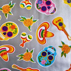 Silver Calaveras oilcloth