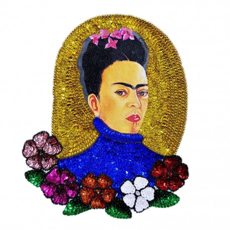 Golden Frida oval sequin patch
