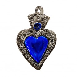 Blue Sacred heart with flower