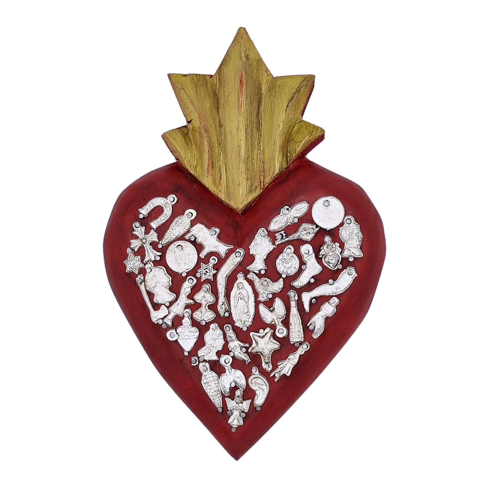 Sacred Heart Milagro Charms | Flaming Heart Religious Pendant