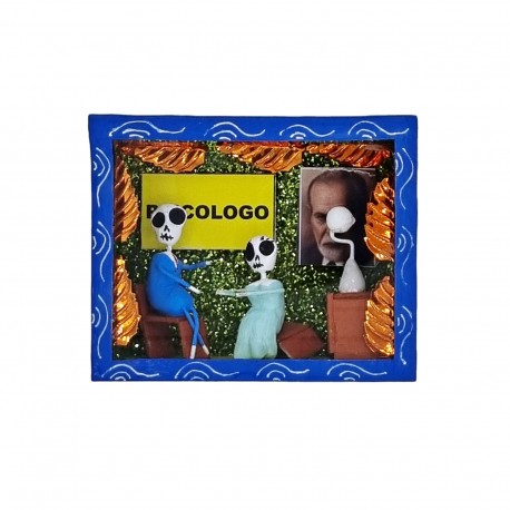 Blue Shrink Diorama box - Mexican psychiatrist fun gift - Casa Frida