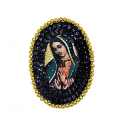 Black Guadalupe Oval sequin patch
