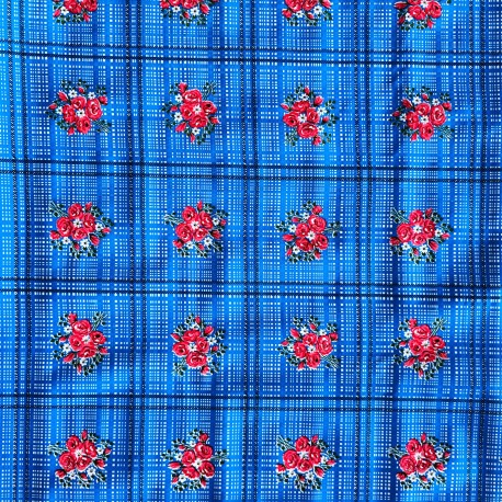 Toile cirée Vichy à fleurs Rouge