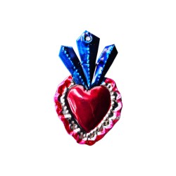 Tin sacred heart with 3 flames Blue