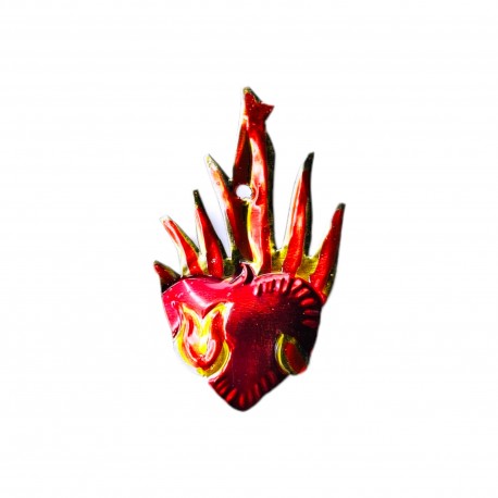 Flaming heart tin ornament